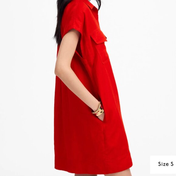 Utility Short-Sleeve Mini Shirtdress in 100% Linen - Picture 3 of 3